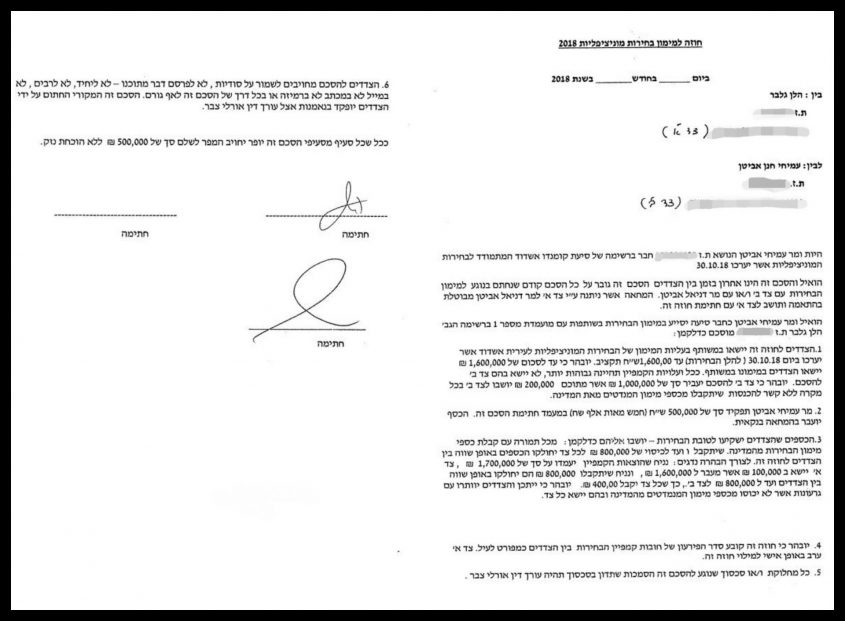 ההסכם הסודי עליו חתמו גלבר ואביטן