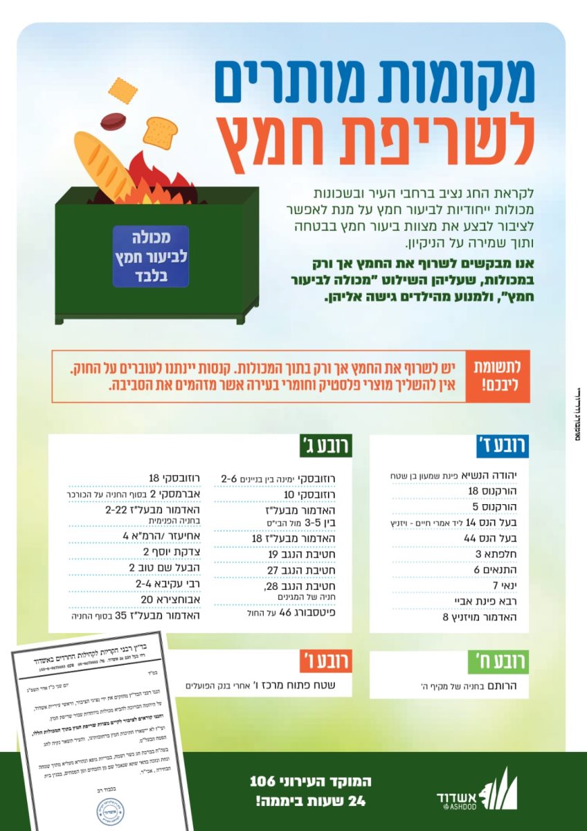 שריפת חמץ. מינהלת רובע ז&#39;