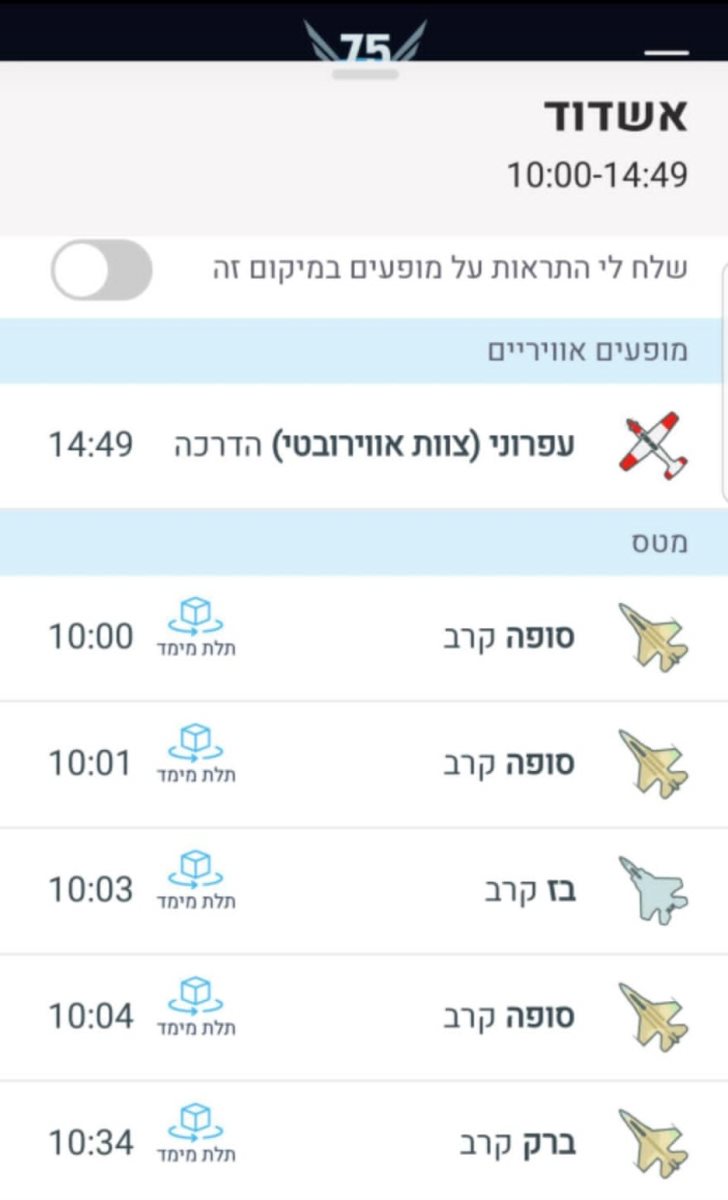 זמני המטס באשדוד