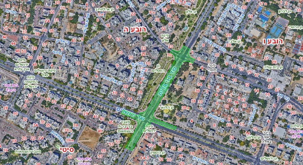 המקטע בשדרות בני ברית בו מבוצעות העבודות