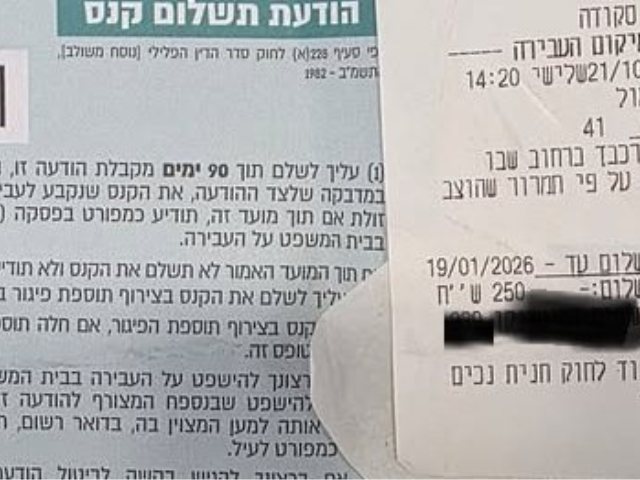 דוח שניתן לרכב עם תו נכה באיזור הרכבת (צילום הגולשים)
